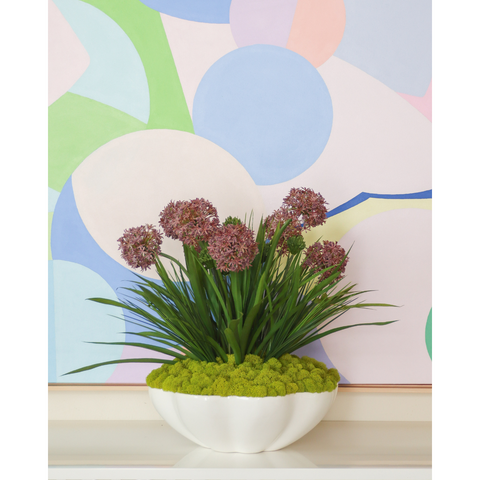 Purple Alliums in Scallop Bowl