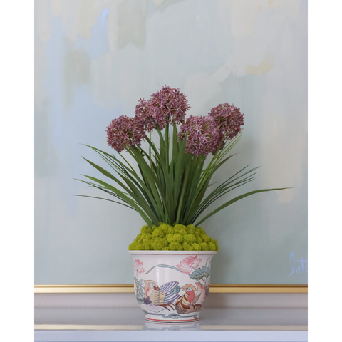 Lavender Alliums in Flared Macau Porcelain Pot