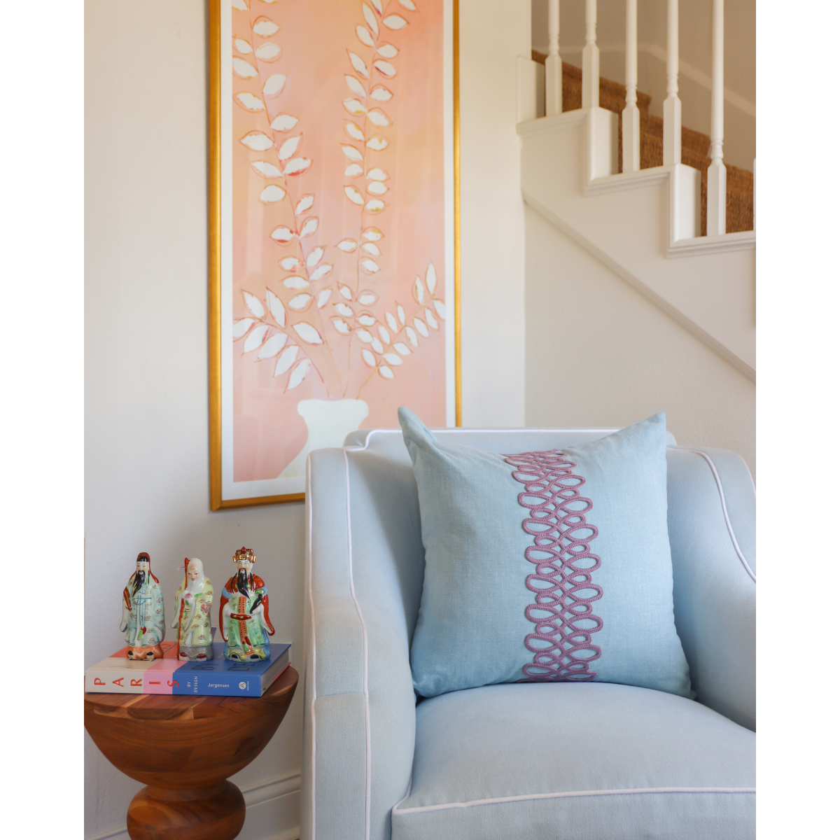 Sky Blue Throw Pillow with Lilac Trim
