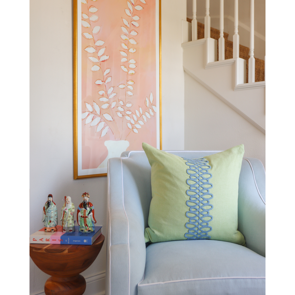 Pear Throw Pillow with Blue Trim