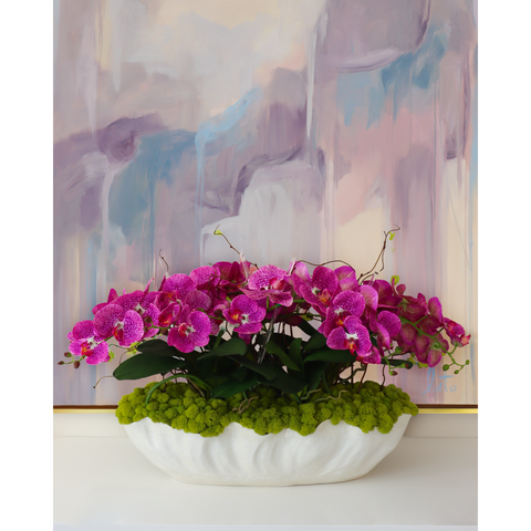 Purple Cersi Orchids in an Alabaster Boat