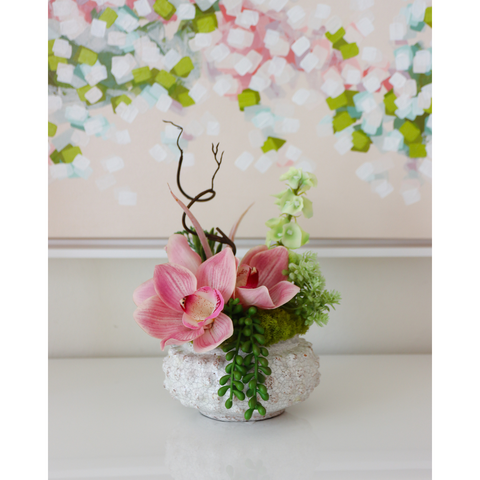 Pink Orchid & Succulents in Bubble Pot
