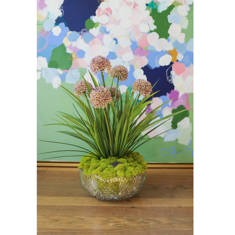 Lavender Alliums in Etched Crystal Bowl