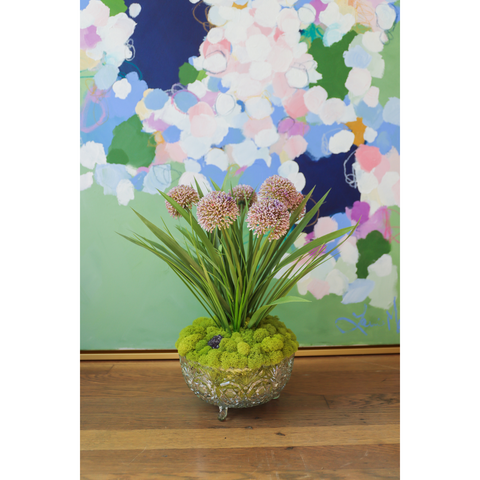 Lavender Alliums in Footed Crystal Bowl