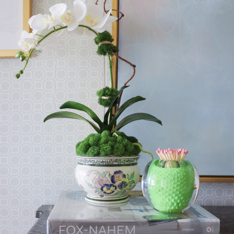 White Orchid in Petite Peony Fishbowl