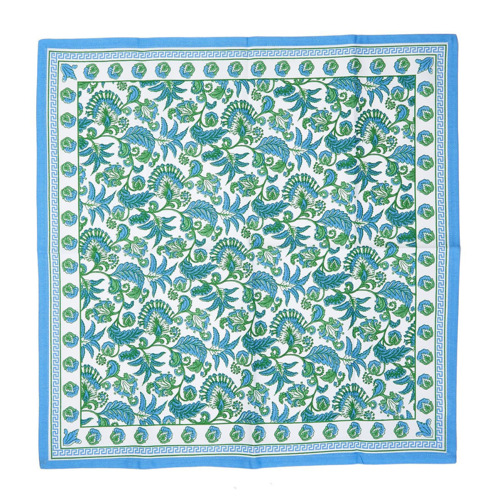 Blue & Green Block Print Cloth Napkins, Set of 4