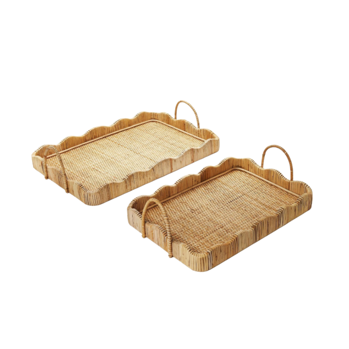 Scalloped Rattan Edge Trays, Set of 2