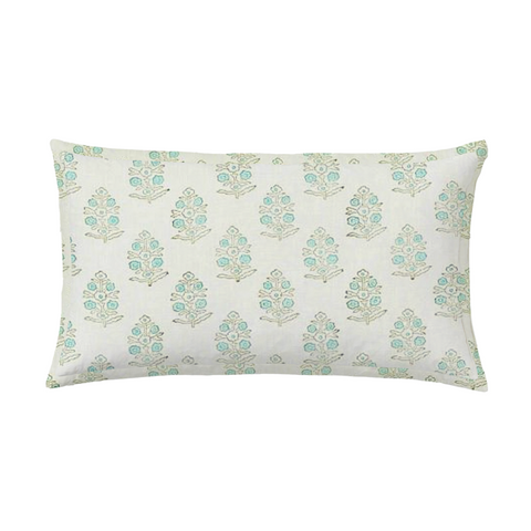 Hand Bocked Floral Lumbar Pillow