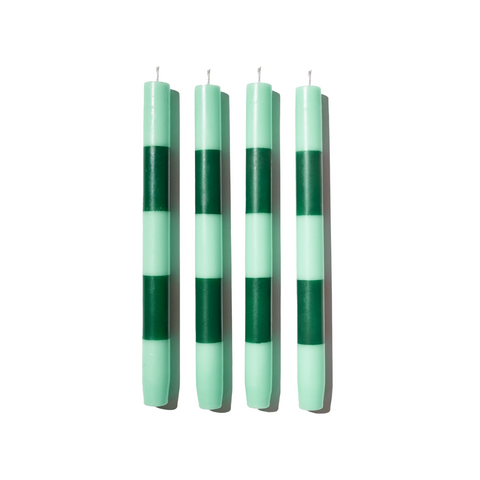 Jade & Green Striped Candles, Set of 4