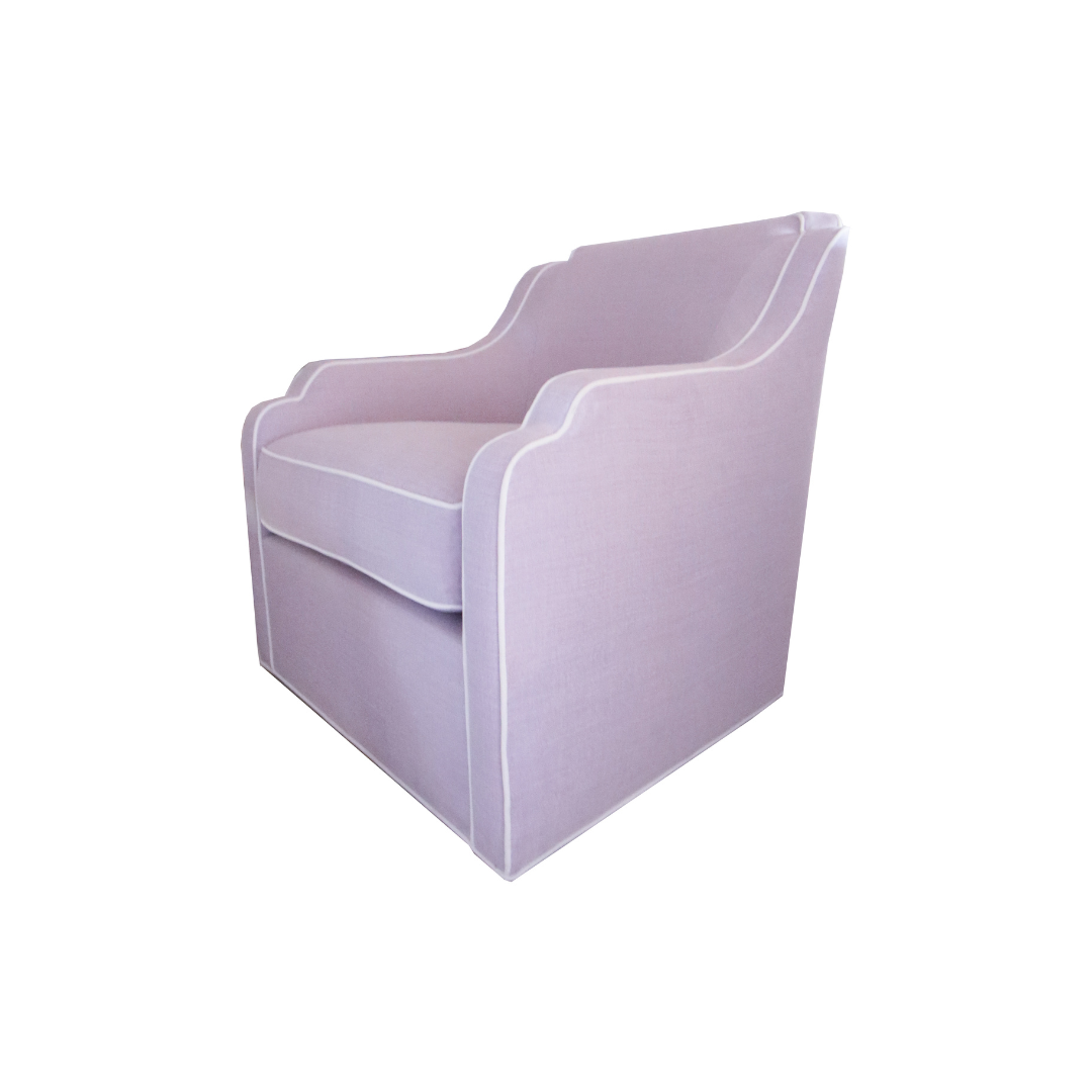 Mollie Scallop Swivel Chair in Lilac & White