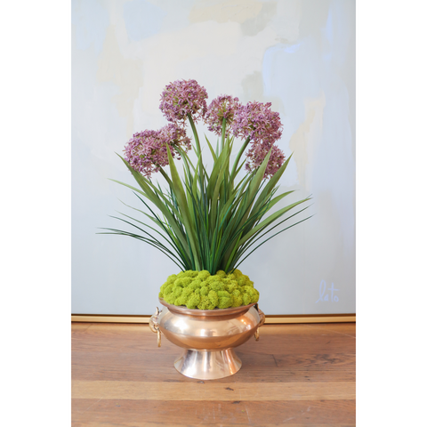 Lavender Alliums in Brass Lion Bowl