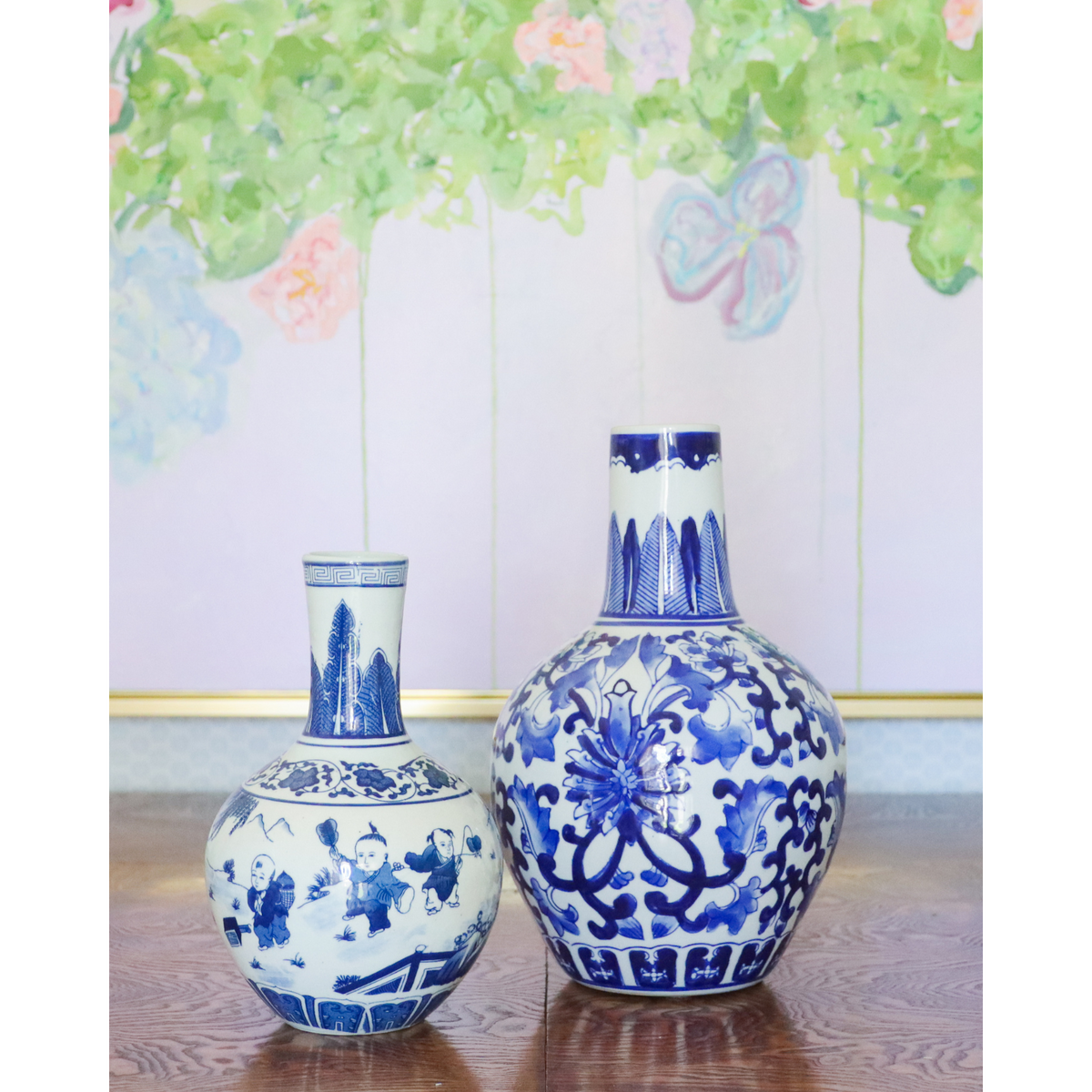 Blue & White Happy Children Gourd Vase