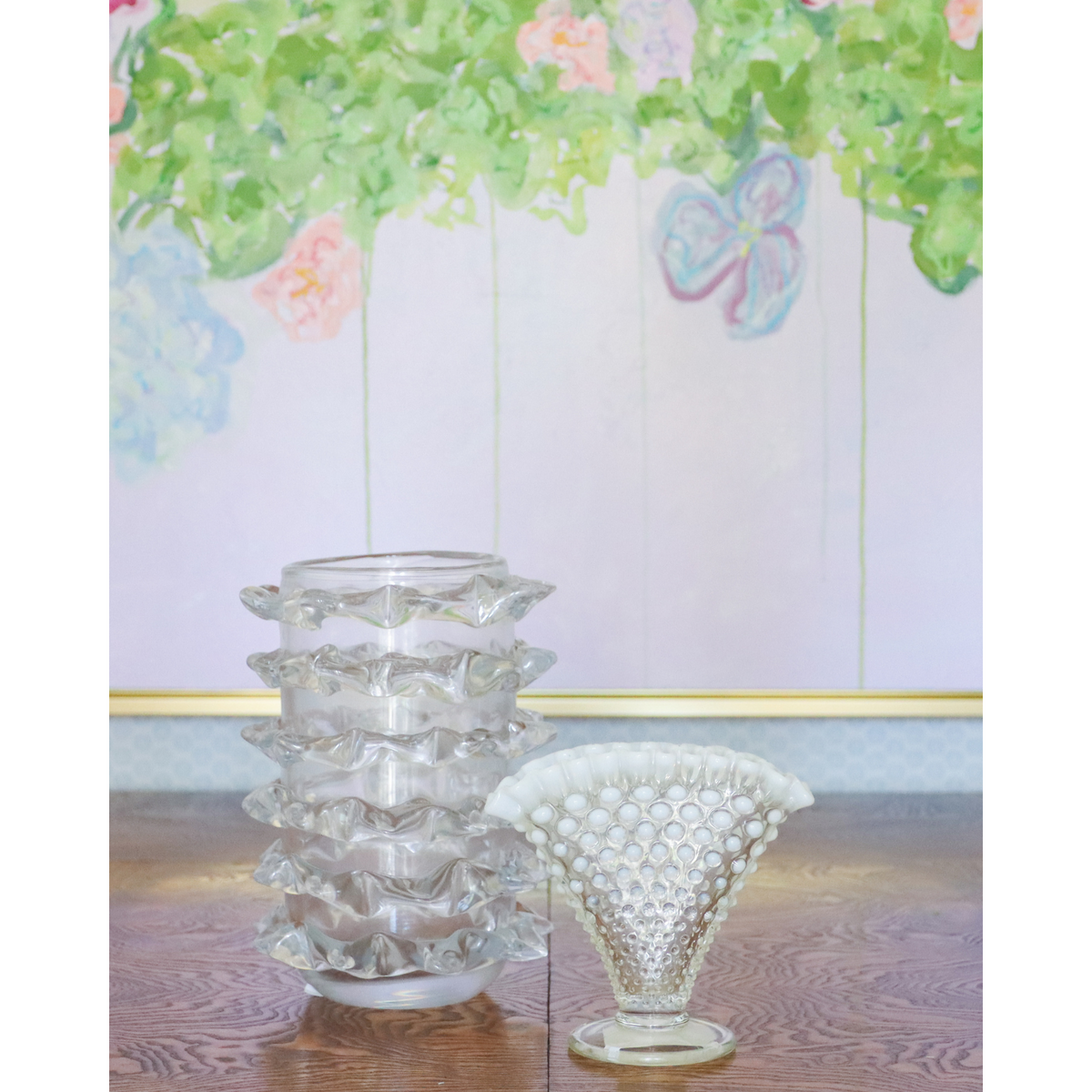 Opalescent Hobnail Fan Vase