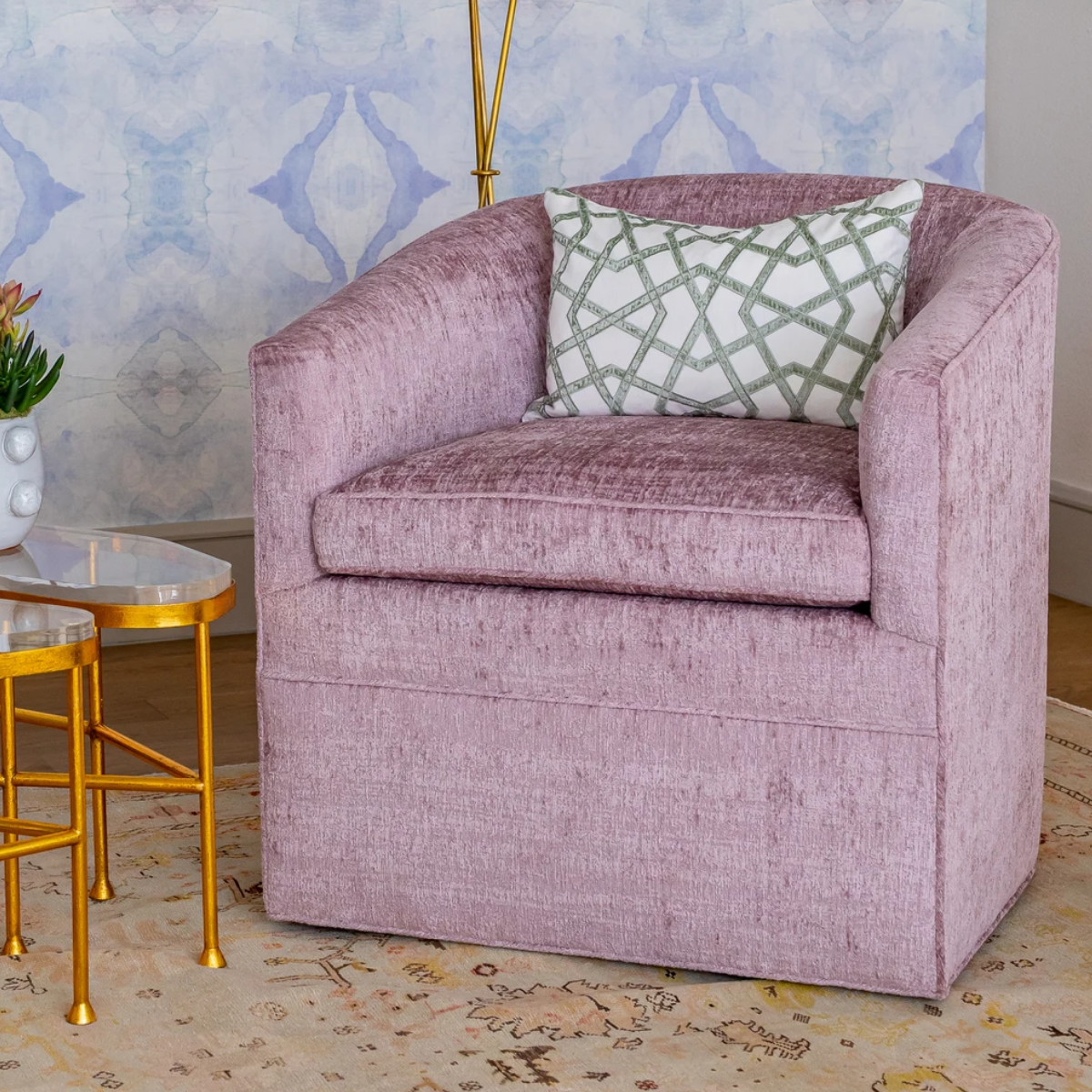 Liza Swivel Chair in Lavender Chenille