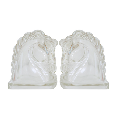 Hollow Glass Horse Head Bookends, Pair