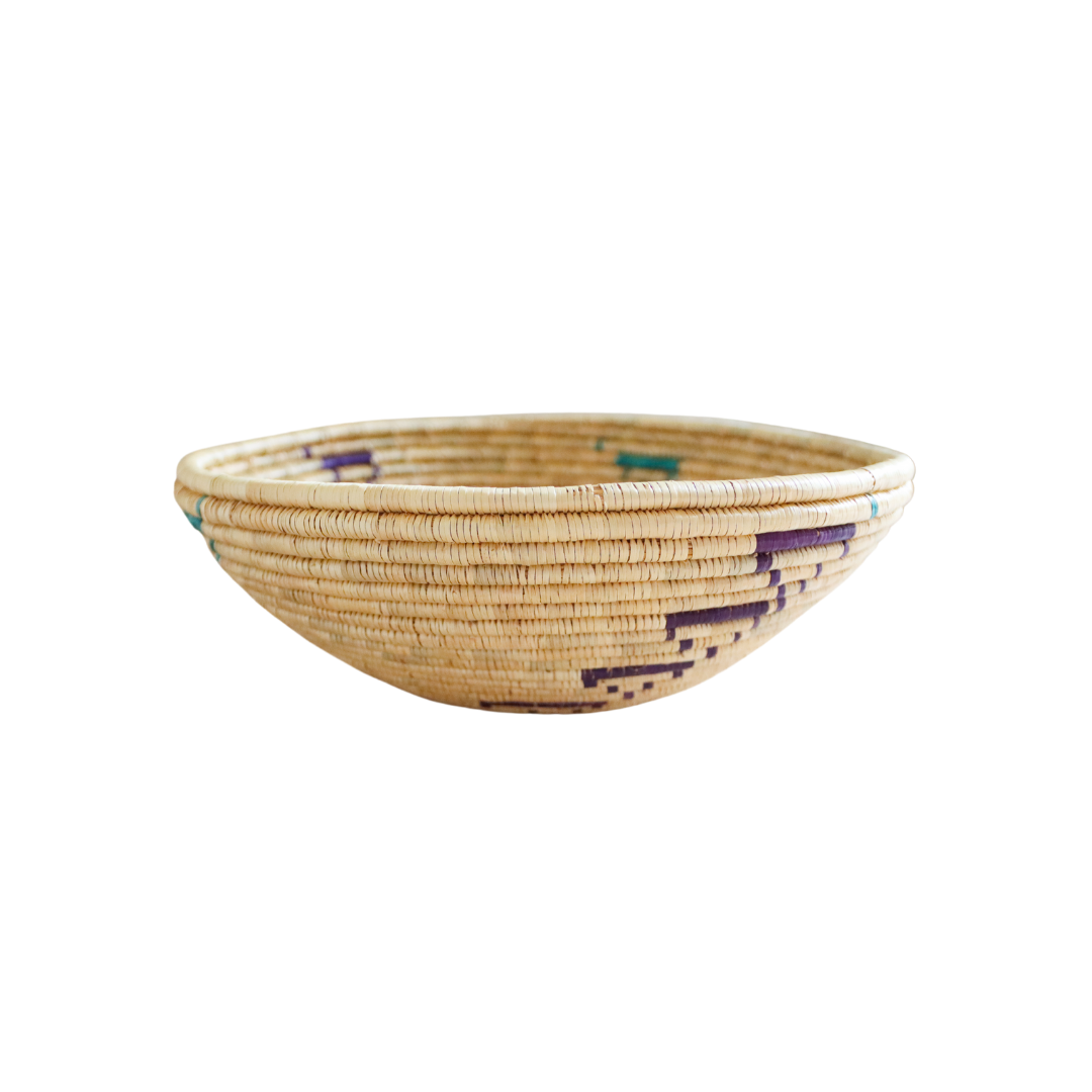 Vintage Woven Basket, Medium Purple & Teal
